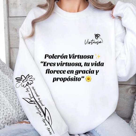 White Graphic Sweatshirt with Inspirational Text - Picture 1 of 1